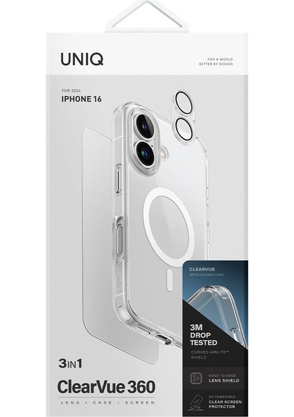Apple iPhone 16 Clearvue Magsafe 3in1 Set Clear Hybrid Koruyucu Kılıf + Optix Clear Ekran + Lens Koruyucu