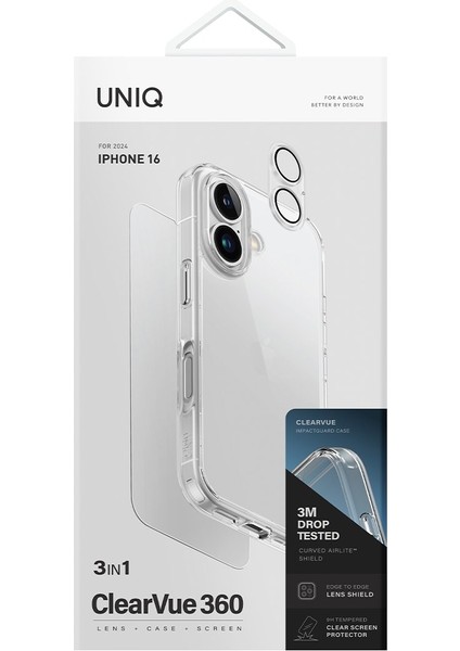 Apple iPhone 16 Clearvue 3in1 Set Clear Hybrid Koruyucu Kılıf + Optix Clear Ekran + Lens Koruyucu