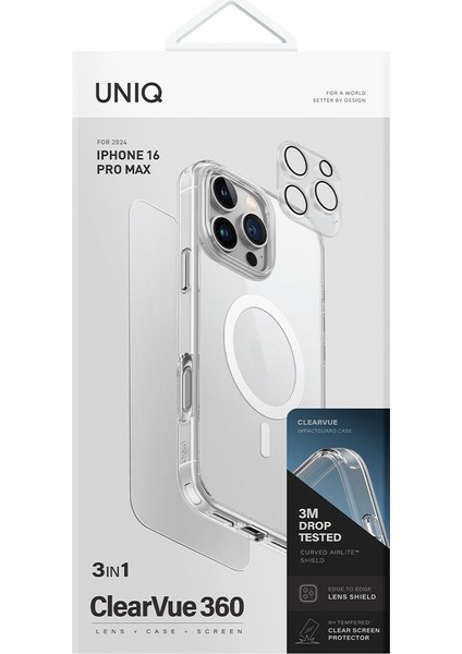 Apple iPhone 16 Pro Clearvue Magsafe 3in1 Set Clear Hybrid Koruyucu Kılıf + Optix Clear Ekran + Lens Koruyucu