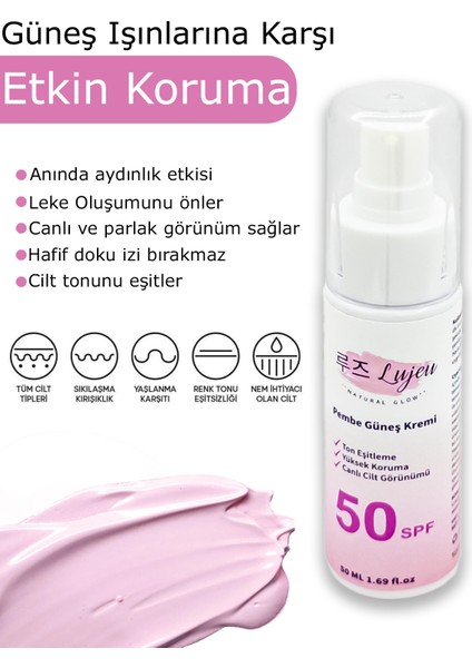 Pembe Renkli Güneş Kremi - Spf 50 - Glutatyon Hyaluronik Asit Etkili