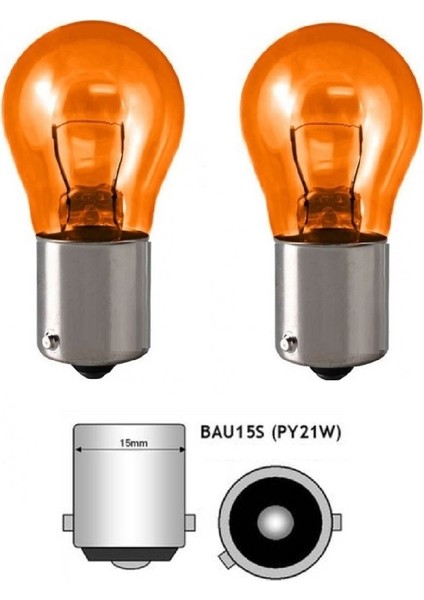 1156 BAU15S Turuncu Cam Amber Yakın Tırnak Ampul 2 Adet