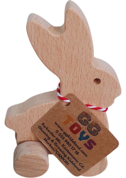 Gg Toys - Montessori Doğal Ahşap Tekerlekli Oyuncak - Tavşan