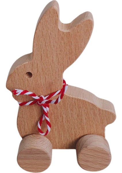 Gg Toys - Montessori Doğal Ahşap Tekerlekli Oyuncak - Tavşan