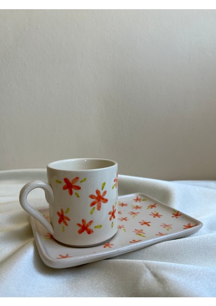 El Yapımı Seramik Çiçek Tasarım Mug Kupa Fincan Handmade El Yapımı Kahve Kupası