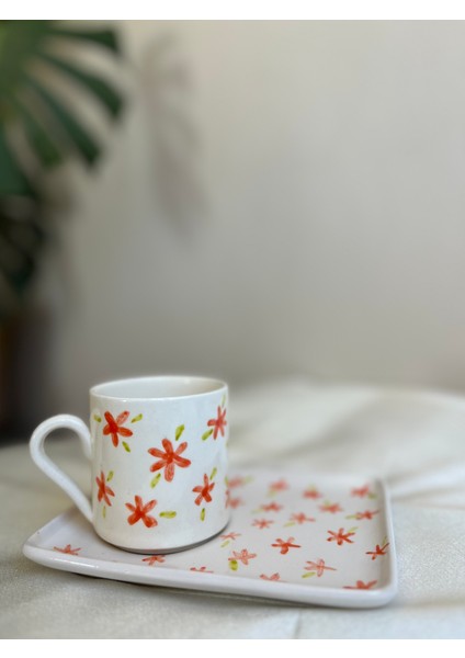 El Yapımı Seramik Çiçek Tasarım Mug Kupa Fincan Handmade El Yapımı Kahve Kupası