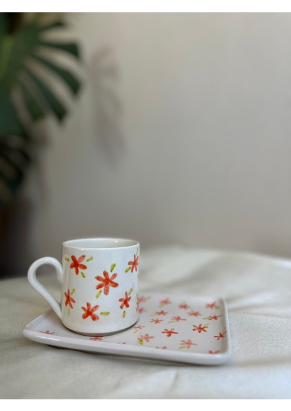 El Yapımı Seramik Çiçek Tasarım Mug Kupa Fincan Handmade El Yapımı Kahve Kupası
