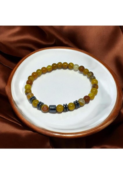 Sarı Akik Doğal Taş Bileklik (8mm Küre Kesim)