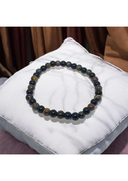 Onix & Kaplan Gözü Kombin Doğal Taş Bileklik (6mm Küre Kesim)