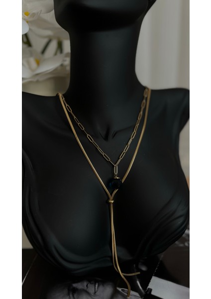 Çelik Altın Kaplama Uzun 2'li Kolye modelleri