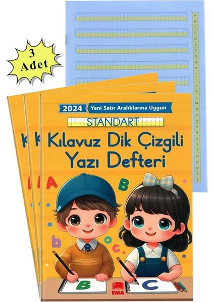 Yeni Müfradat Güzel Yazı Defteri Orta Boy 16.5X24  24 Yaprak 3 Adet Standart Kılavuz Dik Çizgili Yazı Defteri Satır Aralıklarına Uygun