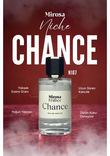 de France Chance Niche Collection Yüksek Kalıcı Kadın Parfum EDP Sevgililer Günü Premium Kutu 50ml N107