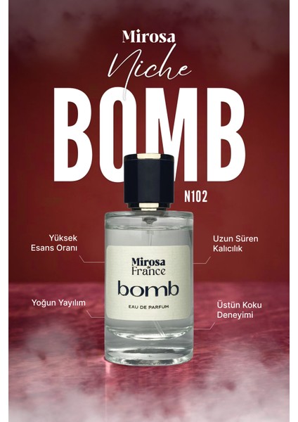 de France Bomb Niche Collection Yüksek Kalıcı Kadın Parfum Bombshell EDP Sevgililer Günü Premium Kutu 50ml N102 fiyatları