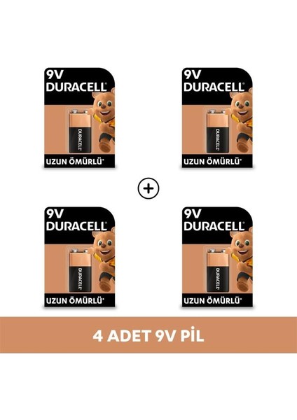 Alkalin 9V Pil, (6LR61 / MN1604), 1'li Paket x 4