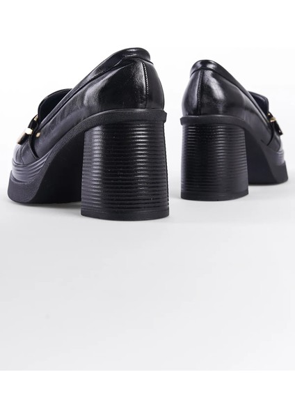 (London) Yüksek Tabanlı Topuklu Tokalı Loafer Kadın Ayakkabı Siyah indirimleri