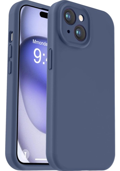 iPhone 15 Kılıf Yüksek Kalite 3D Kamera Korumalı Içi Kadife Lansman Liquid Silikon Kapak