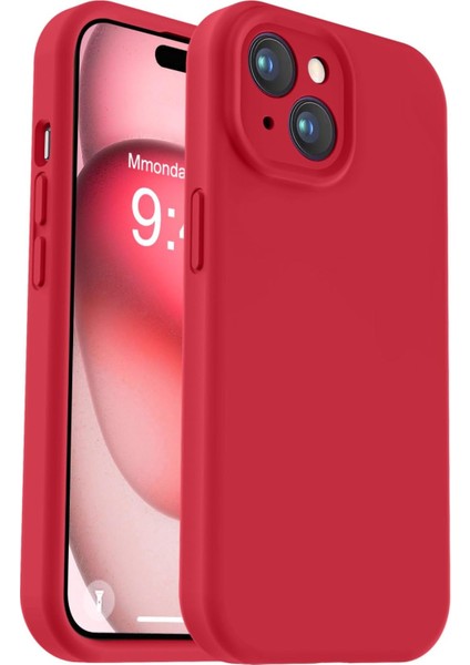 iPhone 15 Kılıf Yüksek Kalite 3D Kamera Korumalı Içi Kadife Lansman Liquid Silikon Kapak