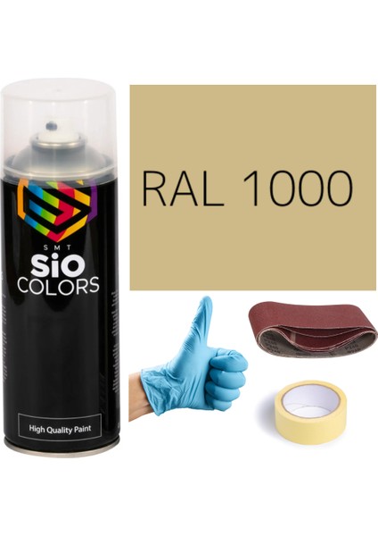 Akrilik Sprey Boya Sarı RAL-1000 Boya Seti +Zımpara+Kağıt Bant+Eldiven