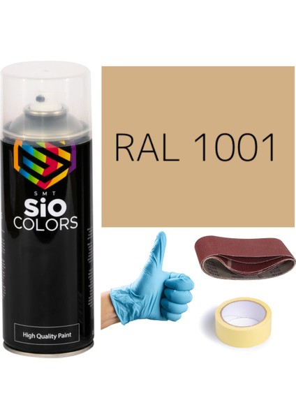 Akrilik Sprey Boya Sarı RAL-1001 Boya Seti +Zımpara+Kağıt Bant+Eldiven