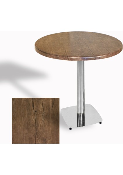 Tokyo Werzalit Yuvarlak Masa 90 cm (Kromnikel) - Rustic Dark
