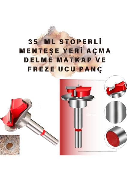 35 mm Stoperli Menteşe Yeri Açma Delme Matkap ve Freze Ucu Panç