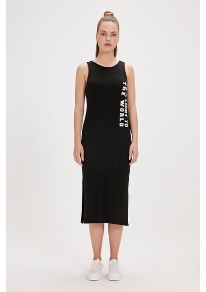 Linda Siyah Kadın Baskılı Elbise