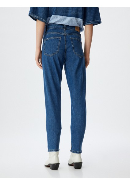 Yüksek Bel Kot Pantolon Düz Paça Düğmeli Cepli Pamuklu - Slim Straight Fit Jeans fırsatları