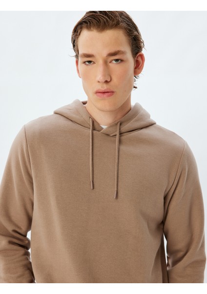 Kapşonlu Sweatshirt Basic Şardonlu Pamuk Karışımlı