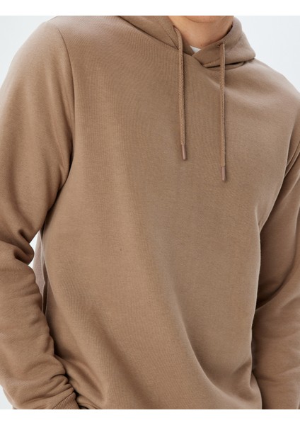 Kapşonlu Sweatshirt Basic Şardonlu Pamuk Karışımlı indirimleri