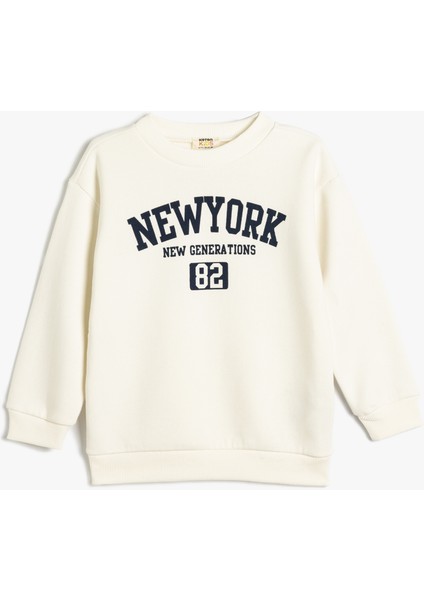 Slogan Baskılı Sweatshirt Bisiklet Yaka Pamuk Karışımlı