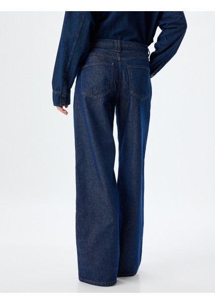 Geniş Paça Kot Pantolon Dikiş Detaylı Cepli Düğmeli Normal Bel - Wide Leg Jeans fırsatları