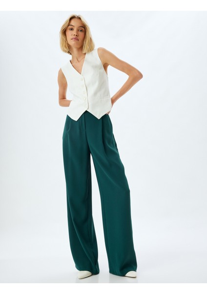 Geniş Paça Pantolon Krep Kumaş Cep Detaylı