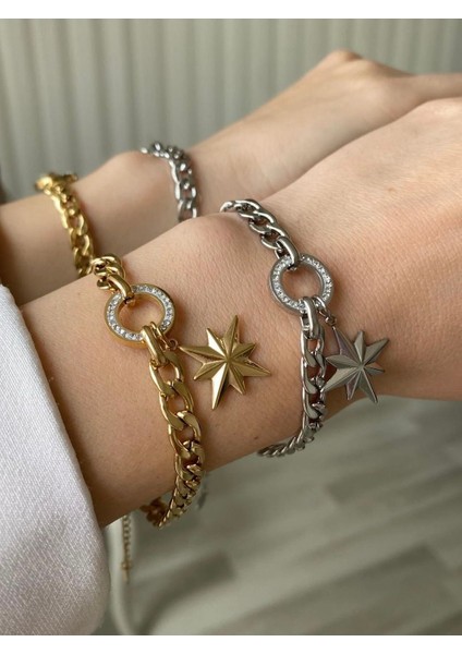 Çelik Kutup Yıldızlı Bileklik Gold