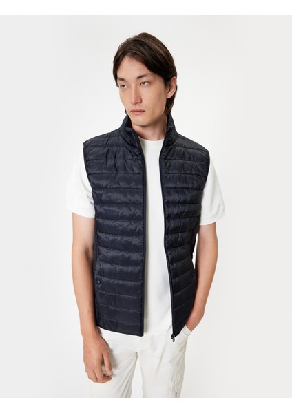 Şişme Yelek Slim Fit Dik Yaka Cep Detaylı