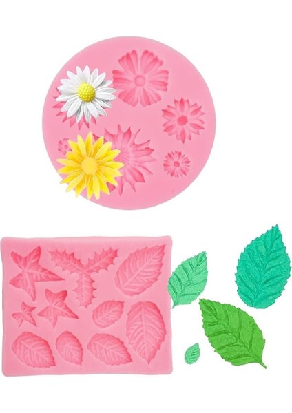 2'li Mini Minyatür Yaprak ve çiçek Seti, 2 adet Silikon Kalıp K-547 K-616