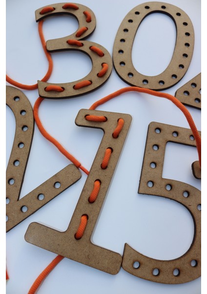 Eğitici Ahşap Sayılar Ile Dikiş ve Sayı Öğrenme Seti (1 adet ip hediyemizdir)