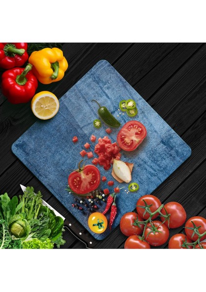 Cam Kesme Tahtası Kare Sebze Desenli fiyatları