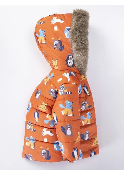 Özel Tasarım Trend Sevimli Rakun & Köstebek Figürlü Fermuarlı Varaklı-Kürklü Kapüşonlu Kışlık Mont fiyatları
