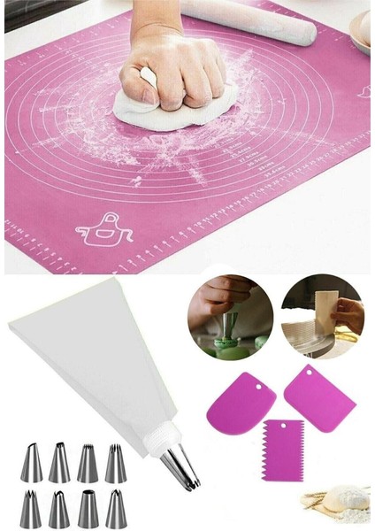Hamur Kazıyıcı Krema Torbası Pasta Şekillendirici Hamur Matı Set 13 Parça