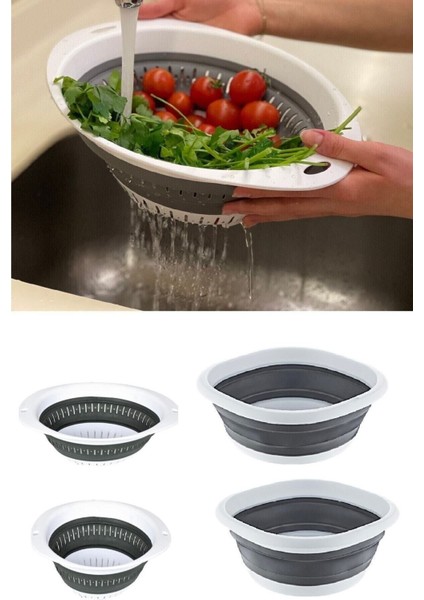 4 Parça Katlanır Akordiyon Süzgeç ve Badya Seti - Mutfak Çeyiz Seti
