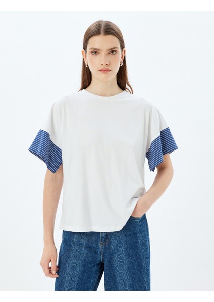 Çizgili Tişört Renk Kontrastlı Kısa Kollu Bisiklet Yaka Pamuklu modelleri