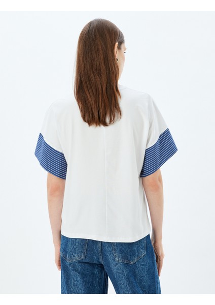 Çizgili Tişört Renk Kontrastlı Kısa Kollu Bisiklet Yaka Pamuklu fırsatları