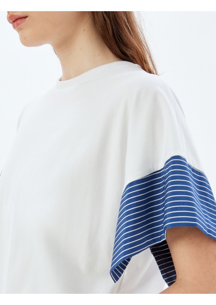 Çizgili Tişört Renk Kontrastlı Kısa Kollu Bisiklet Yaka Pamuklu indirimleri