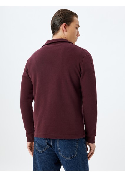 Polo Yaka Sweatshirt Uzun Kollu Cep Detaylı Pamuk Karışımlı fırsatları