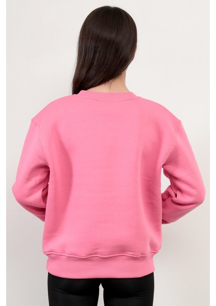 Pembe Kadın Basic Sweatshirt Yakası V Rabina Detaylı Üç İplik Pamuk Karışımlı - 2574 modelleri