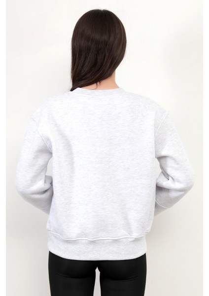 Kar Melanj Kadın Basic Sweatshirt Yakası V Rabina Detaylı Üç İplik Pamuk Karışımlı - 2574