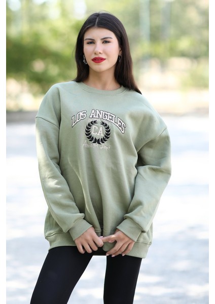 Kadın Los Angeles Nakışlı Oversize Pamuklu Sweat - 9002 fiyatları