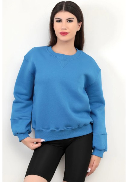 Mavi Kadın Basic Sweatshirt Yakası V Rabina Detaylı Üç İplik Pamuk Karışımlı - 2574