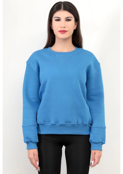 Mavi Kadın Basic Sweatshirt Yakası V Rabina Detaylı Üç İplik Pamuk Karışımlı - 2574