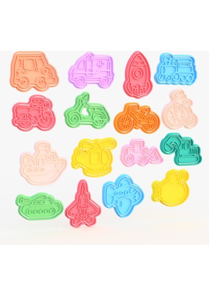 Araba Uçak Bisiklet Motosiklet Tank Tren Uçak Jet 16 Farklı Taşıt Kurabiye Kalıbı
