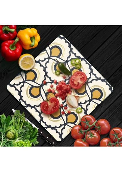 Cam Kesme Tahtası Kare Dekoratif Çiçek Desenli fiyatları